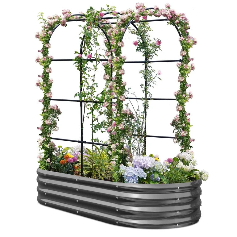 KING BIRD 6x3x1 ft Raised Garden Bed with Arched Trellis Galvanized Steel Metal Planter Garden Bo... | Walmart (US)