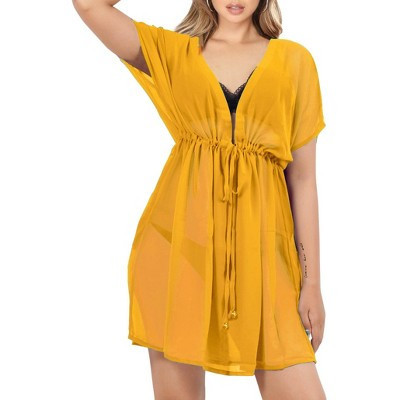 LA LEELA Womens Summer Beach Bikini Sheer Chiffon Cover up V Neck Dress Bathing Suit Swimwear Coverups for Women XL-XXL Yellow, Solid | Target