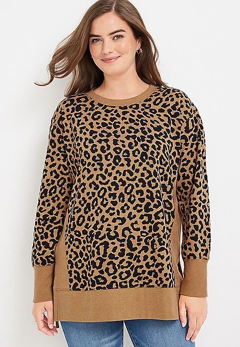 Willowsoft Leopard Print Crew Neck Sweatshirt | Maurices
