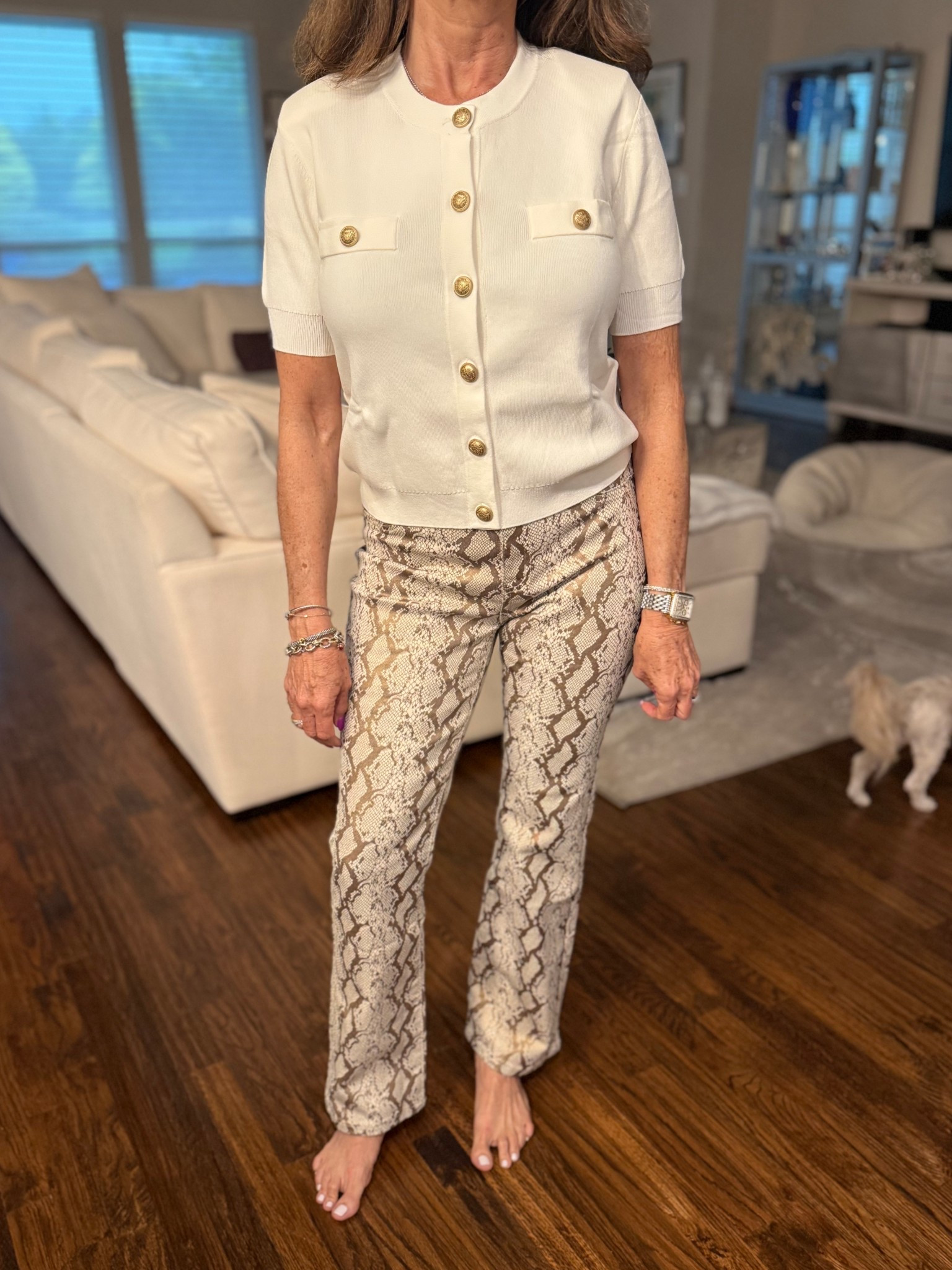 My mom just got these stunning snakeskin pants and short sleeve sweater! Love! 

#LTKOver40