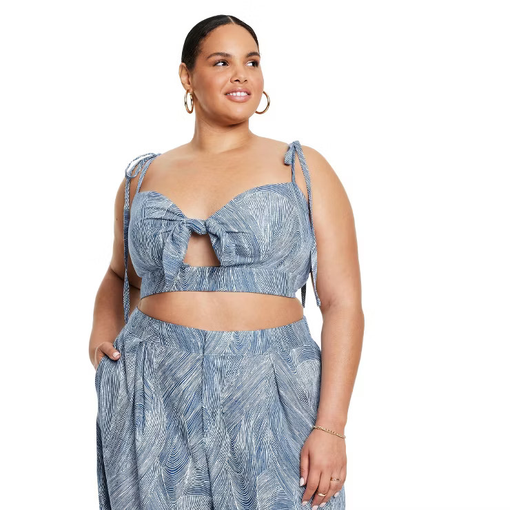 Women's Fine Line Print Knotted Crop Tank Top - Fe Noel x Target Blue/White | Target