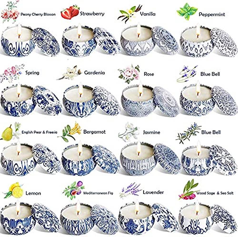 JHENG Set of 16 Small Scented Candles Soy Wax Aromatherapy Candles 2.5 OZ Portable Tin Candles wi... | Amazon (US)