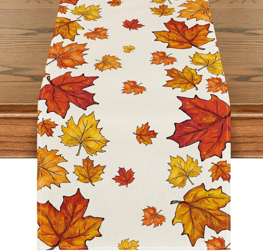 Artoid Mode Maple Leaves Fall Table Runner, Seasonal Autumn Thanksgiving Kitchen Dining Table Dec... | Amazon (US)
