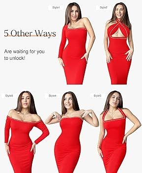 Popilush Cocktail Dress Long Sleeve Square Neck Midi Dress Shapewear Tummy Control Bodycon Dress ... | Amazon (US)