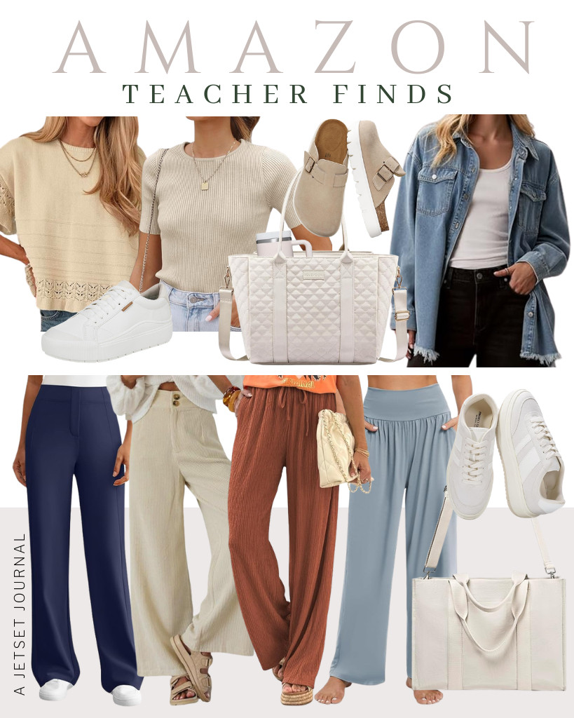 Here are some stylish outfit ideas for teachers this week.

Start with a trendy Yeokou short-sleeved sweater top paired with DLOODA high-waist trousers. An oversized denim jacket makes a great layering piece for added warmth and style. Complete the look with Dr. Scholl’s Time-Off sneakers and a LOVEVOOK tote bag that can fit a laptop. This is definitely a chic look! 

 #LTKSeasonal #LTKSaleAlert #LTKTravel