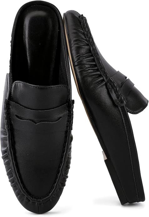 Flat Mules Penny Loafers for Women,Cute Round-Toe Slip On Shoes, Fashion Vintage Comfortable Casu... | Amazon (US)