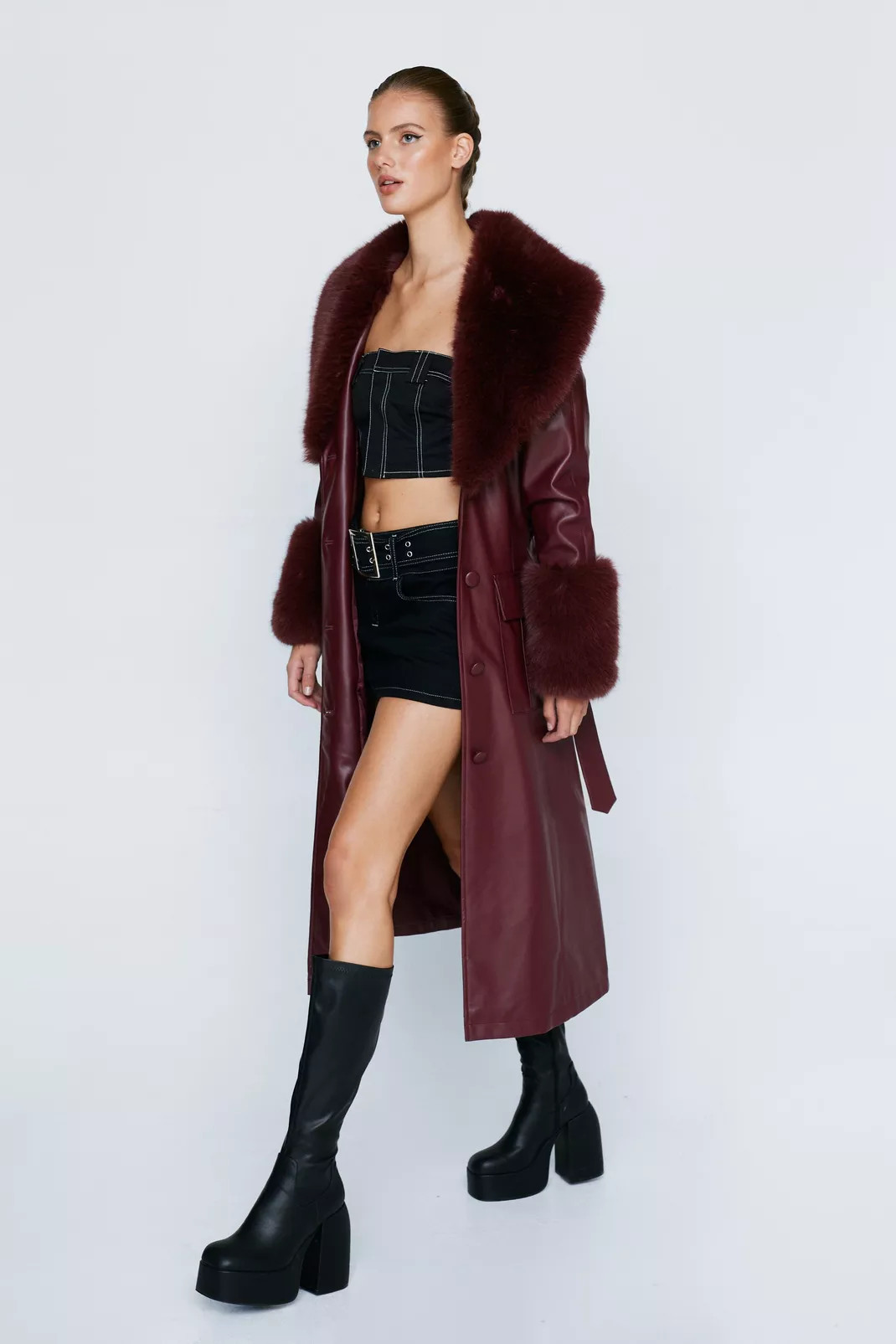 Fur Trim Belted Faux Leather Coat | Nasty Gal UK (+IE)