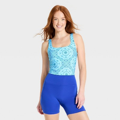 Women's Super Flex Square Neck Ultra Cropped Tank Top - All In Motion™ Blue Bandana Print S | Target