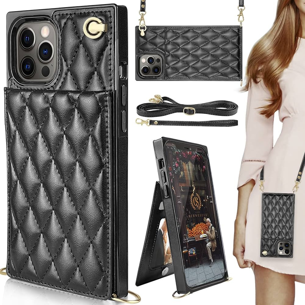 HOGGU Compatible with iPhone 13 Pro Case Wallet with Card Holder,Kickstand,Quilted Leather Luxury... | Amazon (US)