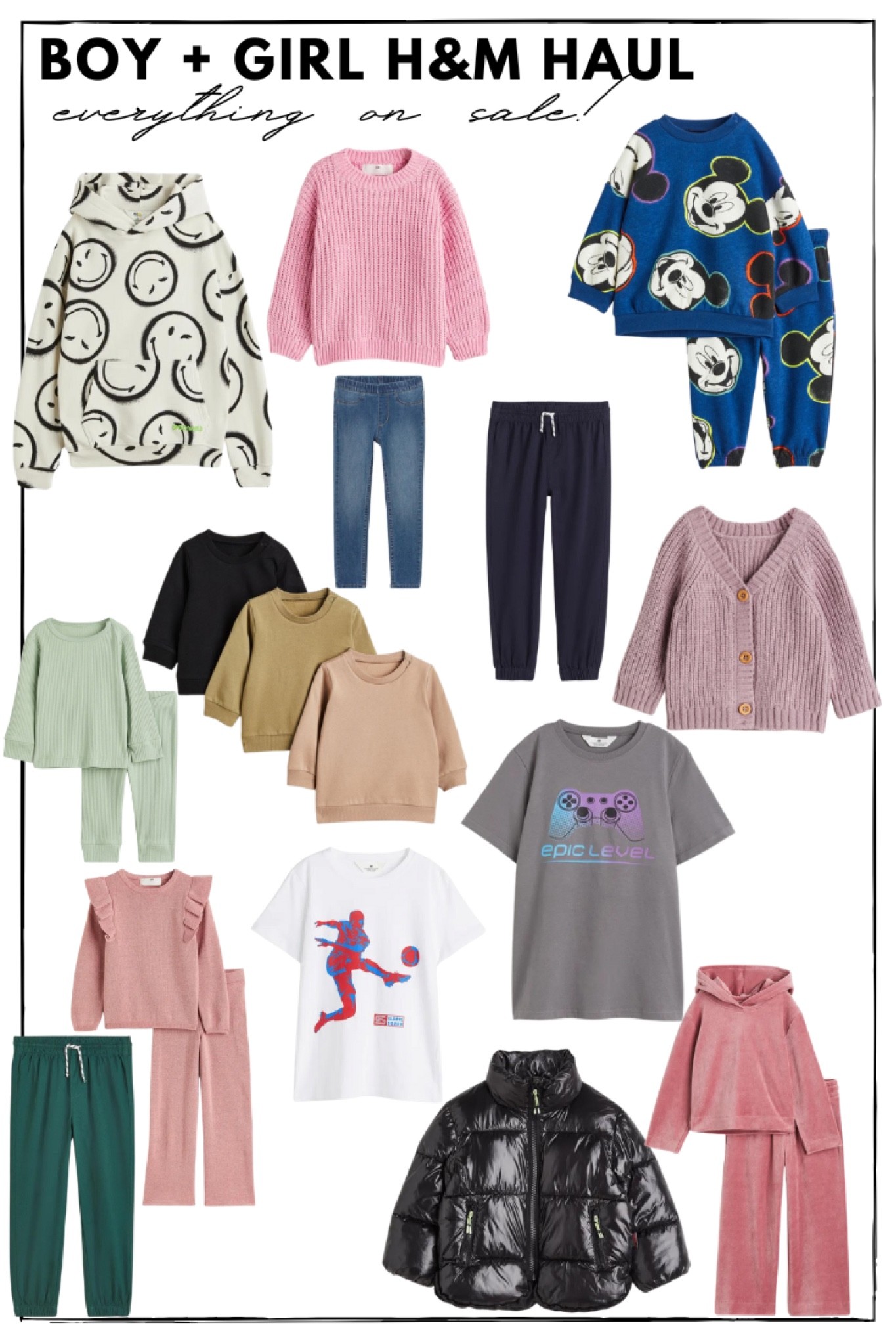 H&M Haul!!! Toddler girl + boy + big kid boy apparel too! Everything is on sale!!! 

Smiley sweatshirt, pink sweater, sweater cardigan, boy sporty t-shirts, two-piece pajamas, mickey mouse disney sweatshirt and sweatpants, joggers, 3-pack neutral sweatshirts 

#LTKunder50 #LTKfamily #LTKkids