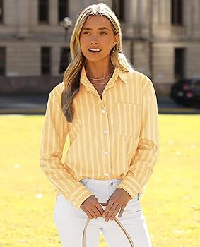 siliteelon Button Down Shirts for Women Striped Long Sleeve Shirt Collared Office Work Blouses To... | Amazon (US)