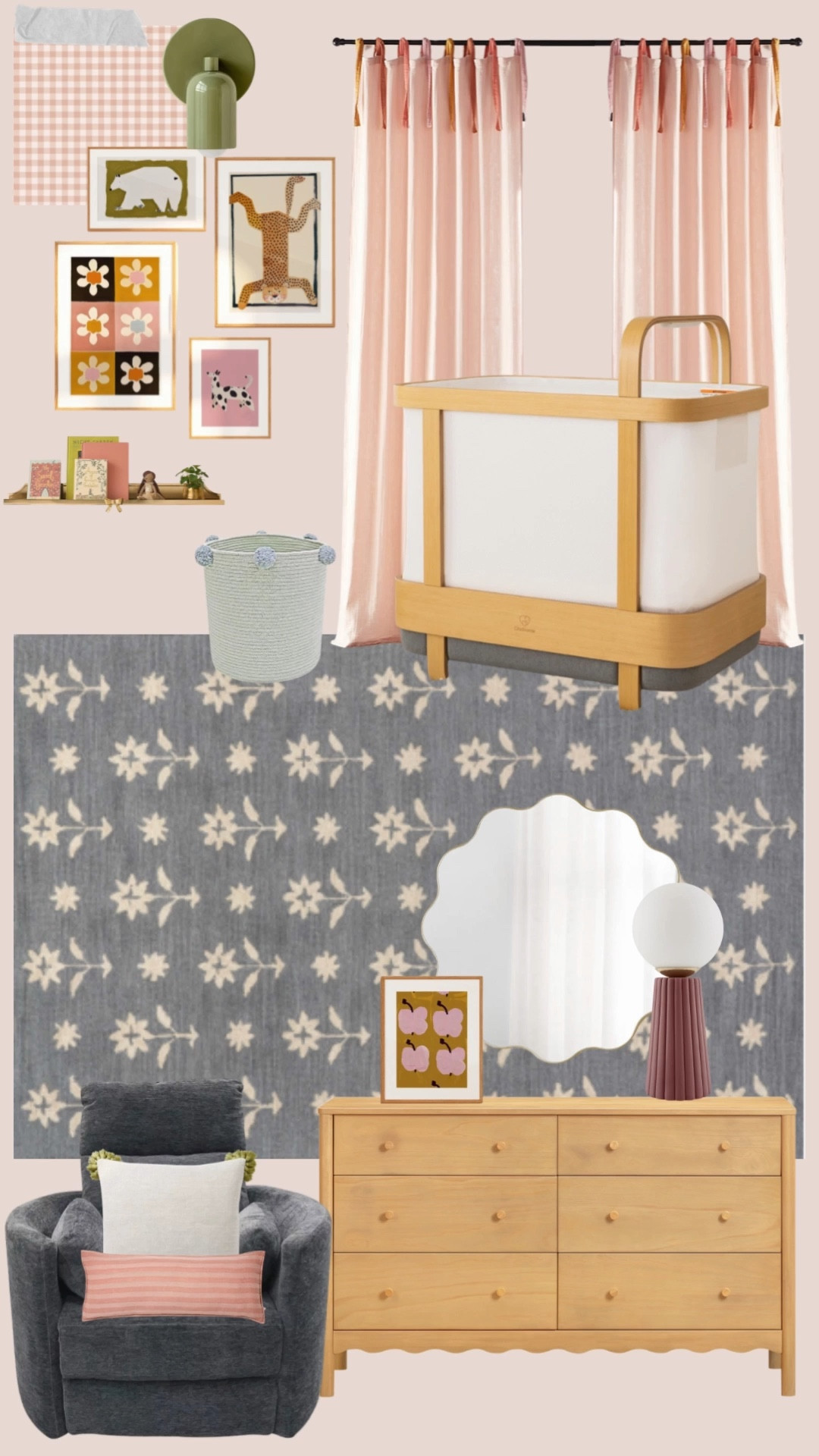 One of my favorite nursery designs lately 🫶🏼
I wanted this space to feel calm and cozy, but still fun and feminine — nothing too themed, just soft colors, sweet details, and pieces that can grow with your baby.
Everything in this mood board is linked here if you’re planning a nursery or saving ideas 🤍

nursery decor, nursery design, baby girl nursery, modern nursery, feminine nursery, soft nursery, eclectic nursery, neutral nursery, blush nursery, pink nursery decor, modern baby room, kids room decor, baby room inspiration, nursery mood board, nursery ideas, cozy nursery, aesthetic nursery, warm wood nursery, nursery wall art, nursery rug, nursery curtains, nursery lighting, nursery furniture, small nursery ideas, gender neutral nursery, stylish nursery, minimal nursery, boho nursery, modern eclectic nursery, nursery shopping guide

#LTKBaby #LTKBump #LTKHome