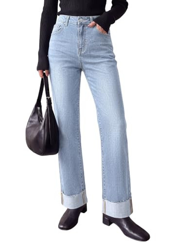 PRETTYGARDEN Women's Baggy Denim Jeans Wide Leg Pants Light Blue 4 | Amazon (US)