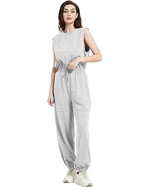 Women Casual Jumpsuits One Piece Outfits Sleeveless Loose Long Pants Romper | Amazon (US)