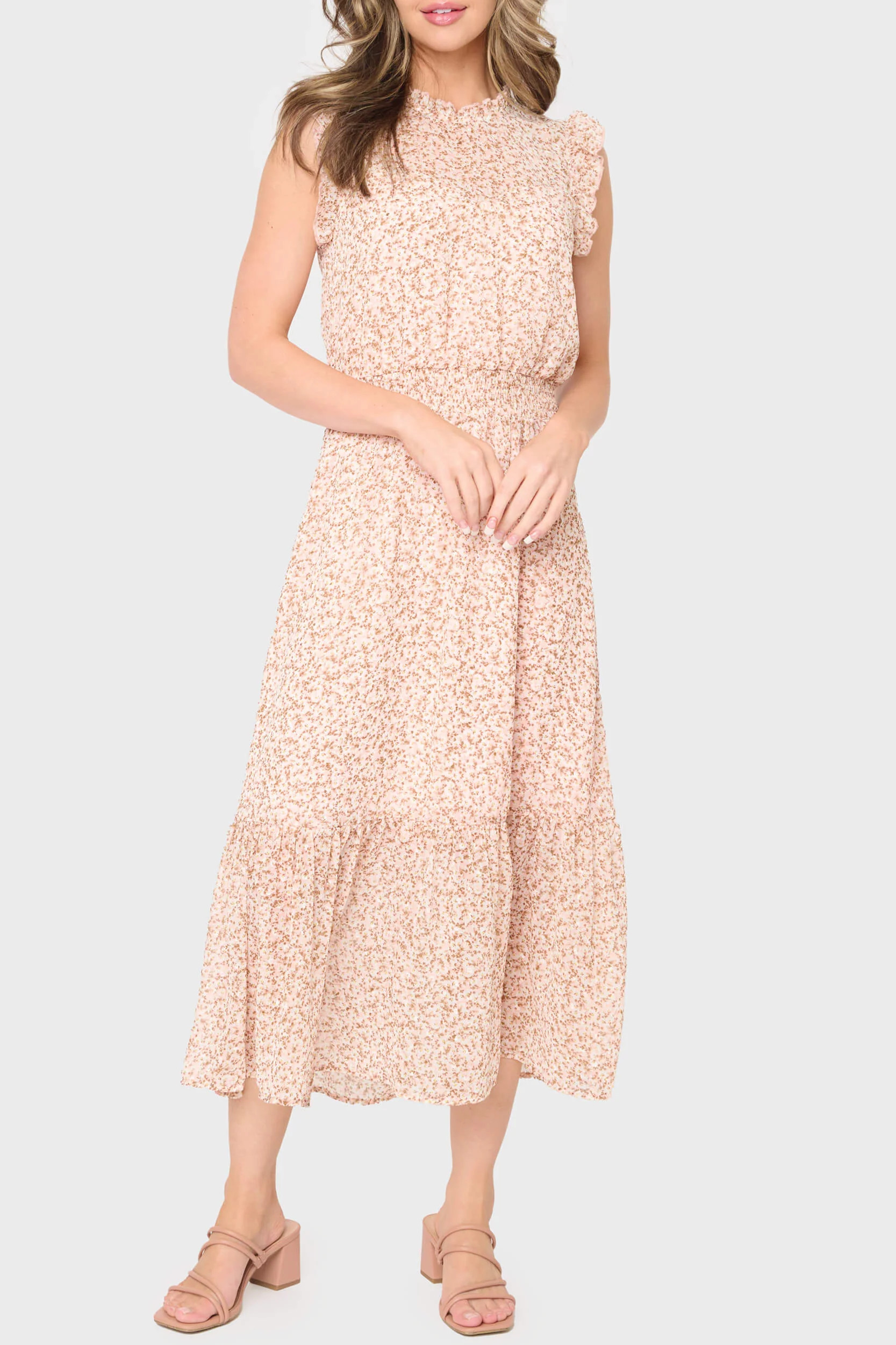 Sweetheart Pin Dot Ruffle Trim Dress | Gibson