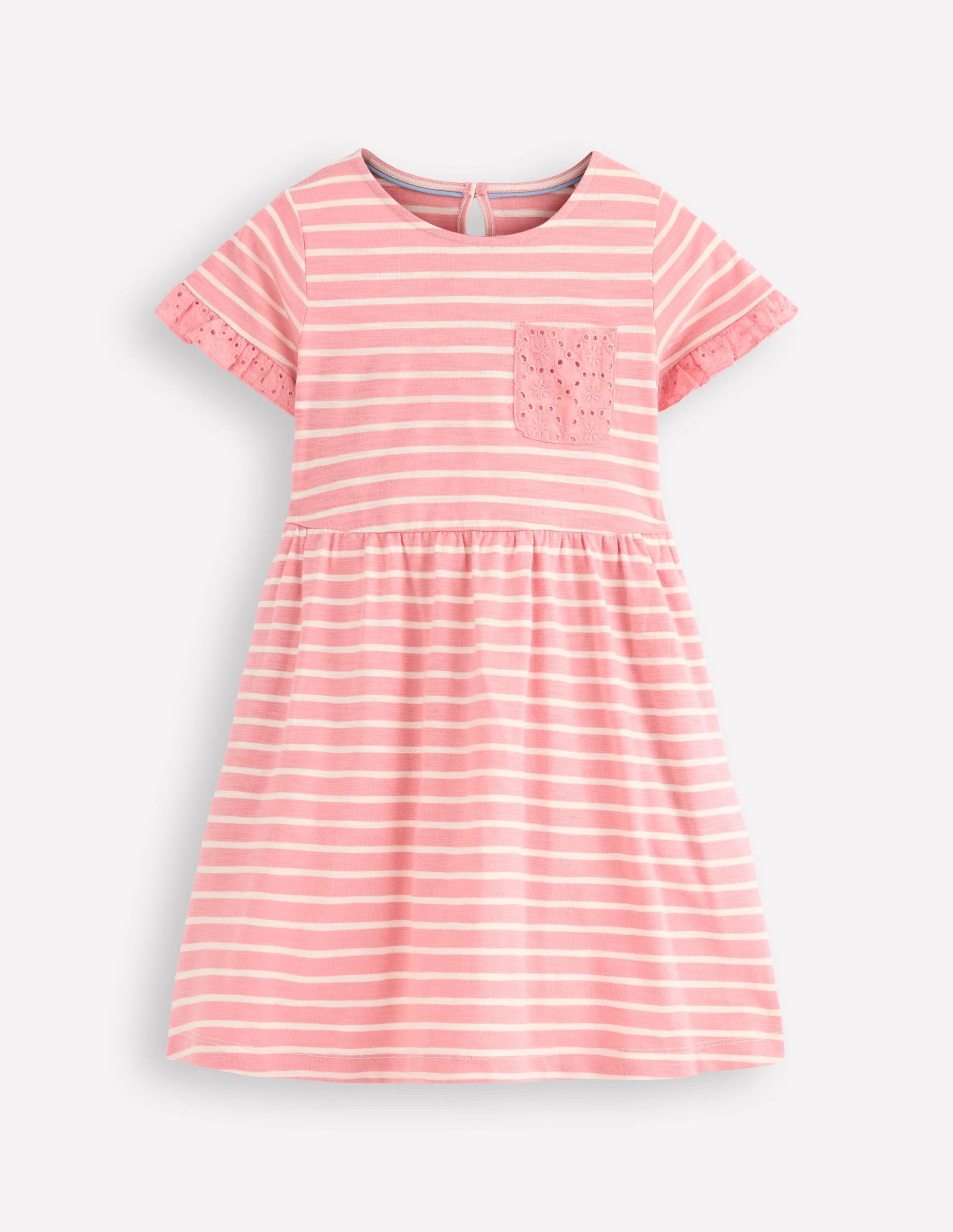Broderie Pocket Jersey Dress-Almond Pink Stripe | Boden (US)