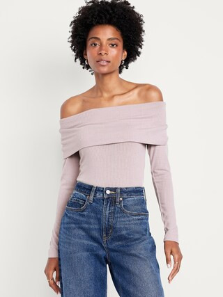 Off-Shoulder Long-Sleeve Ribbed Top | Old Navy (US)