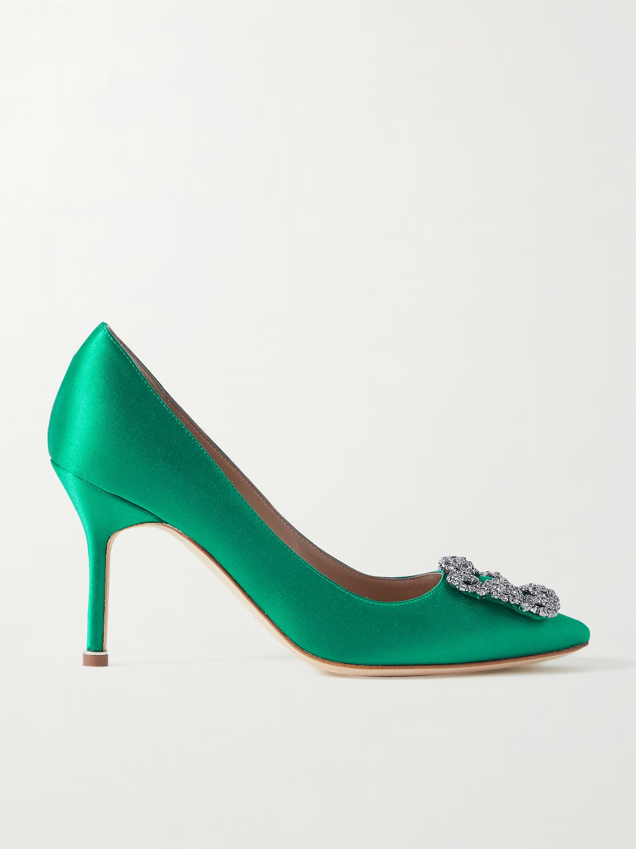 Manolo Blahnik - Hangisi 90 Embellished Satin Pumps - Green | NET-A-PORTER (US)