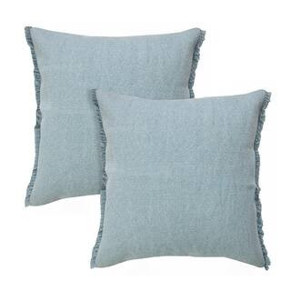 LR Home Nina Light Blue Solid Color Fringed Stonewashed 20 in. x 20 in. Indoor Throw Pillow Set o... | The Home Depot