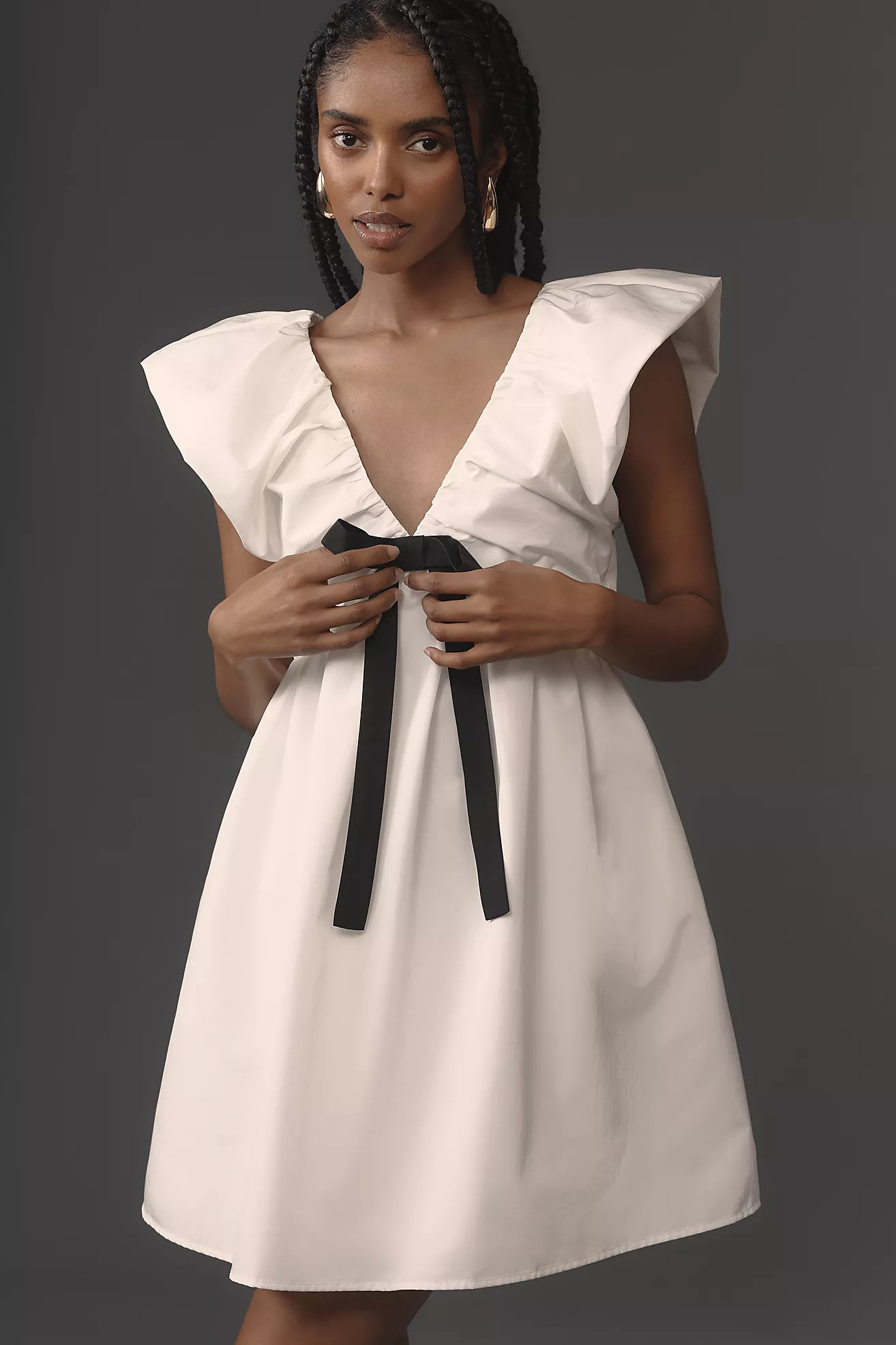 Endless Rose Flutter-Sleeve V-Neck Bow A-Line Mini Dress | Anthropologie (US)