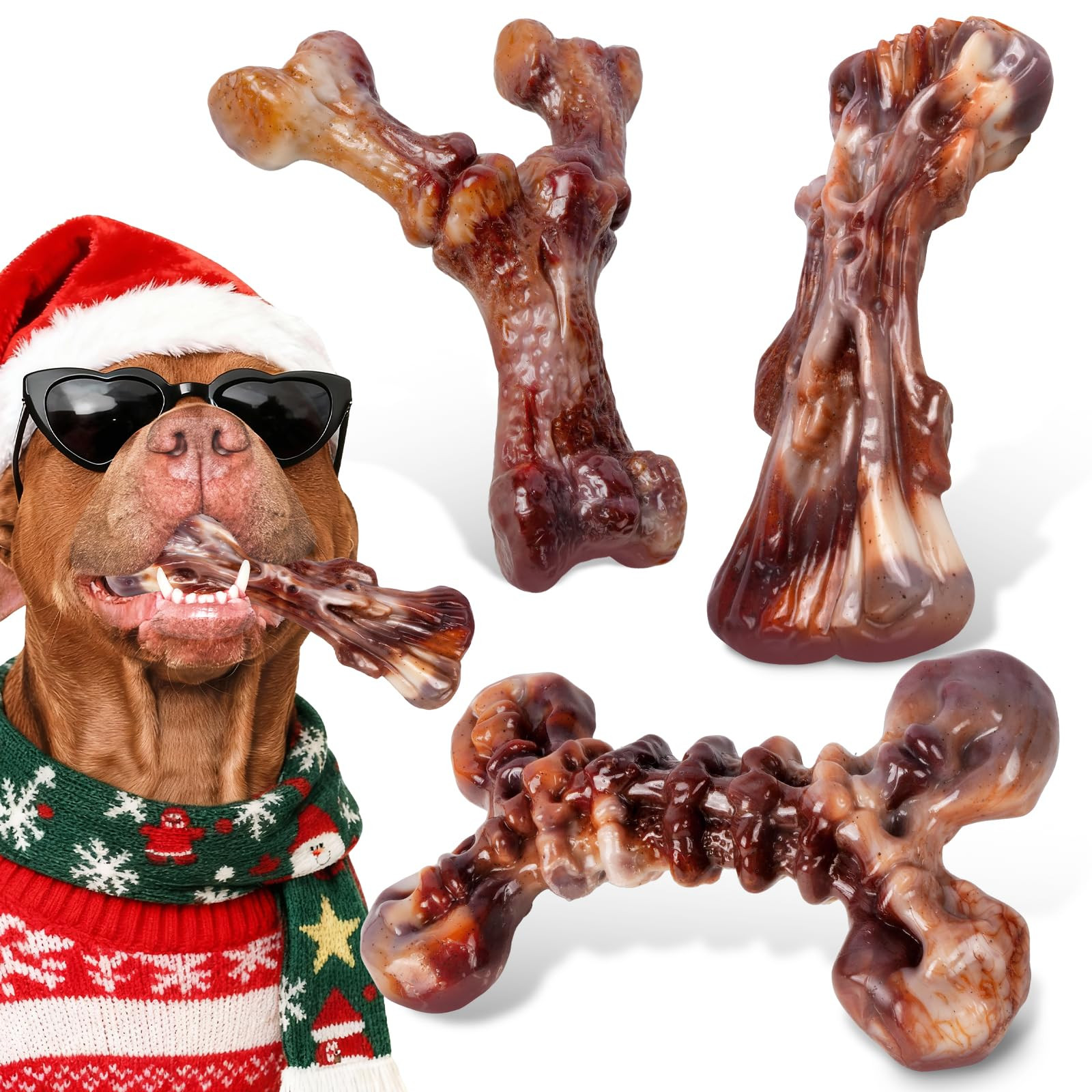 Dog Toys for Aggressive Chewers - 3 Pack Bacon Flavored Indestructible Dog Toy, Big Tough Chew Bo... | Amazon (US)