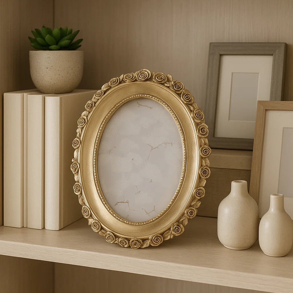 Mavin Chic Oval Photo Frame With Rosette Border - Decorative Picture Frame For Entryway And Livin... | Wayfair North America