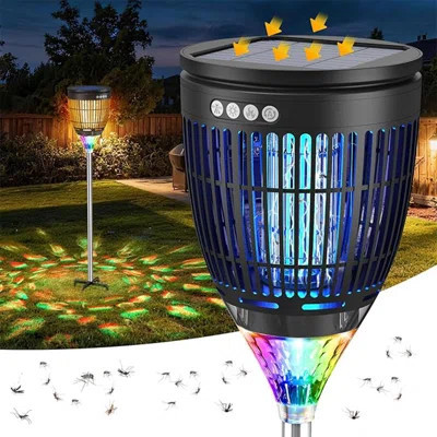 3-in-1 Solar Powered Outdoor Bug Zapper with Flame Light & RGB Projector Decorative Garden Light, IP65 Waterproof for Patio, Yard & Camping | Wayfair North America