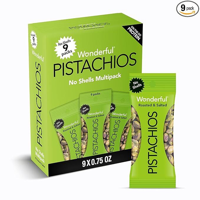 Wonderful Pistachios No Shells, Roasted & Salted Nuts, 0.75 Ounce Bag (Pack of 9), Protein Snacks... | Amazon (US)