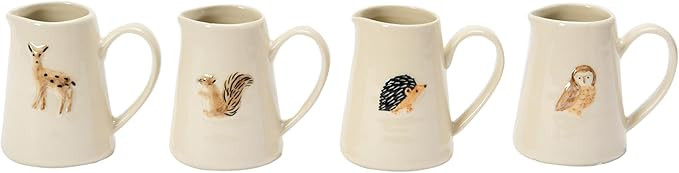 Creative Co-Op Ceramic Hand-Painted Forest Animals, Set of 4 Styles Pitcher, Multicolored | Amazon (US)