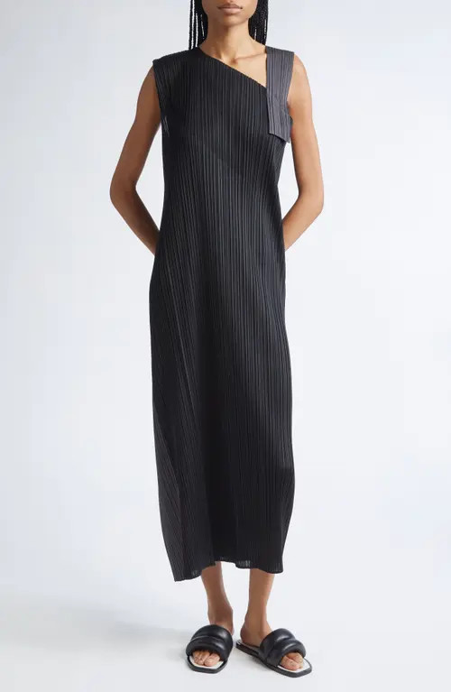 Pleats Please Issey Miyake Pointe Pleated Asymmetric Sleeveless Midi Dress in Black at Nordstrom, Size 3 | Nordstrom