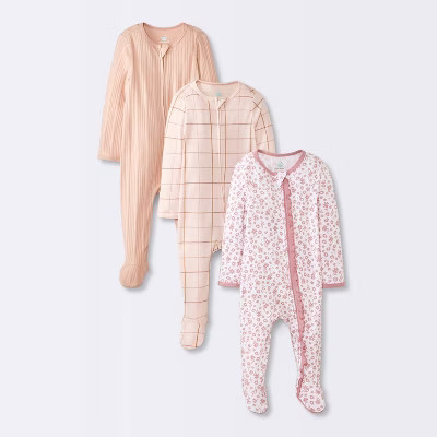 Baby Girls' 3pk Floral Sleep N' Play - Cloud Island™ Peach 0-3M | Target