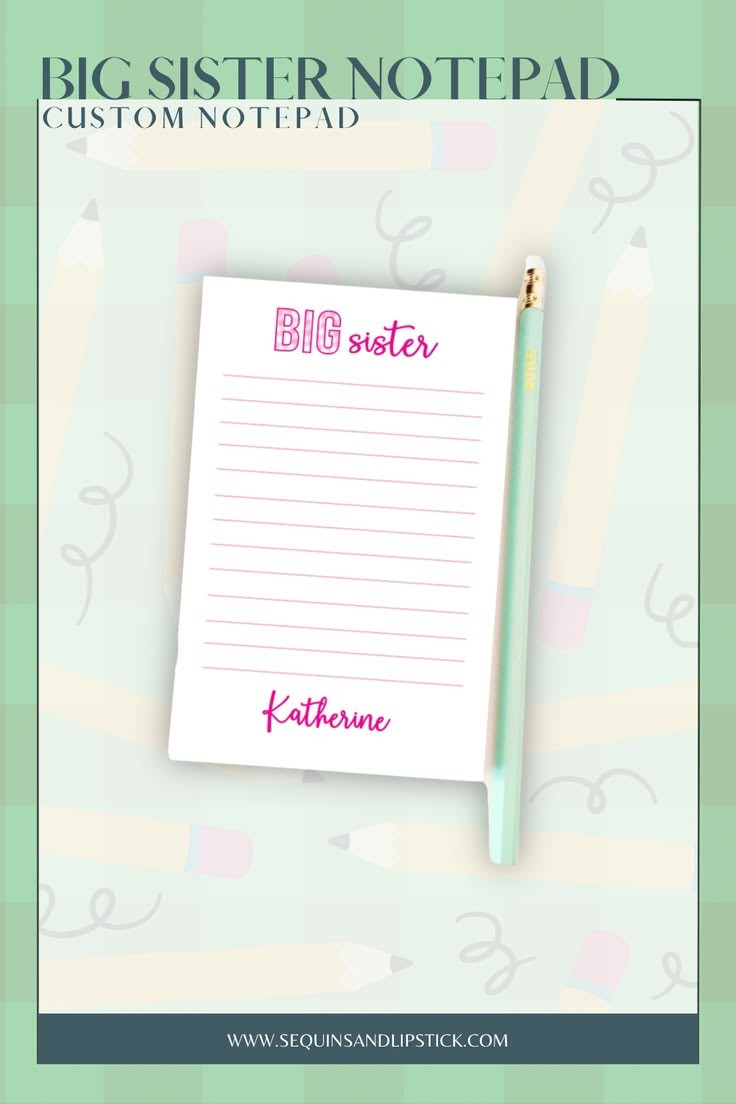 Looking for the sweetest big sister gift idea? 💕✨ This custom “Big Sister” notepad is the perfect way to celebrate her new role! Personalize it with her name for an extra special touch she’ll love.  

 #LTKmomlife #LTKBaby #LTKKids