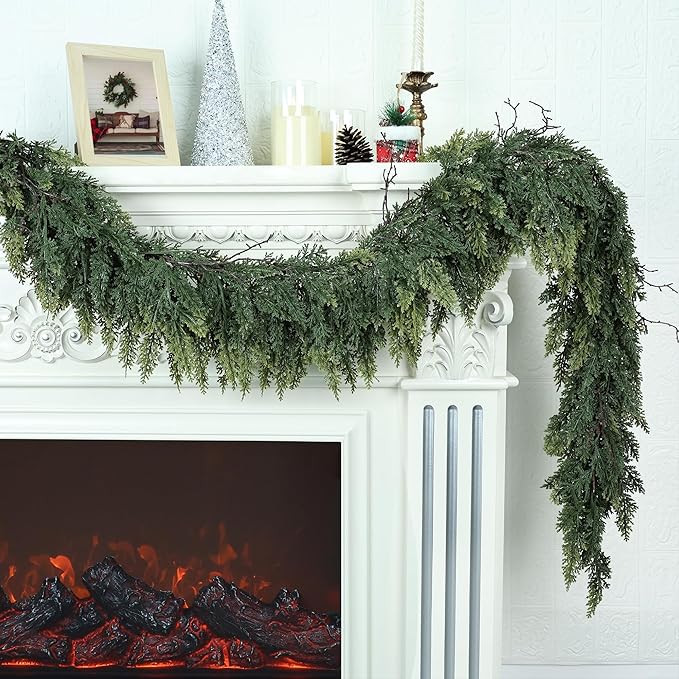 Realistic Christmas Garland for Mantle 9FT Real Touch Thick/Lush Artificial Cedar Garlands Christ... | Amazon (US)