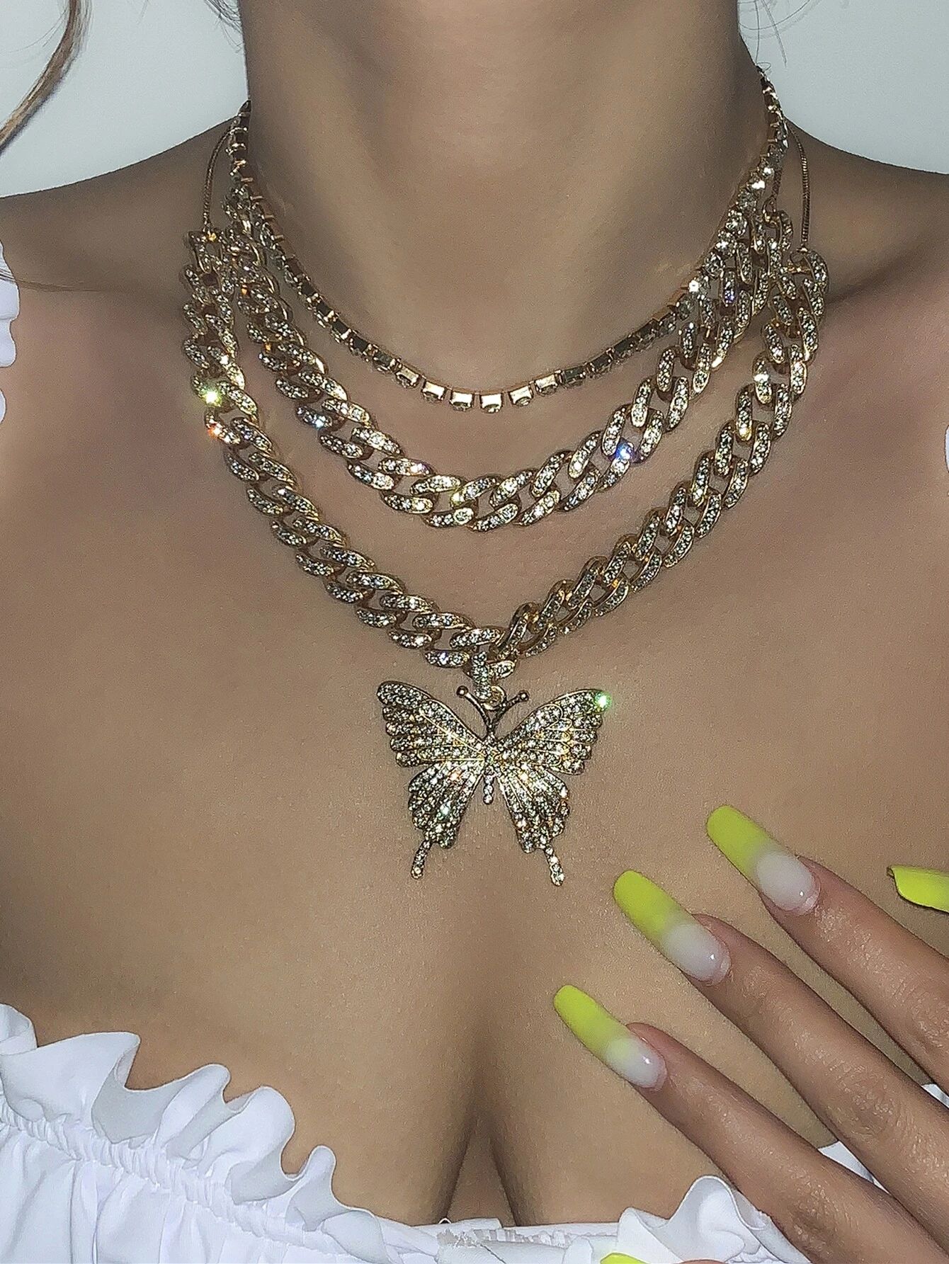 3pcs Rhinestone Butterfly Pendant Necklace | SHEIN