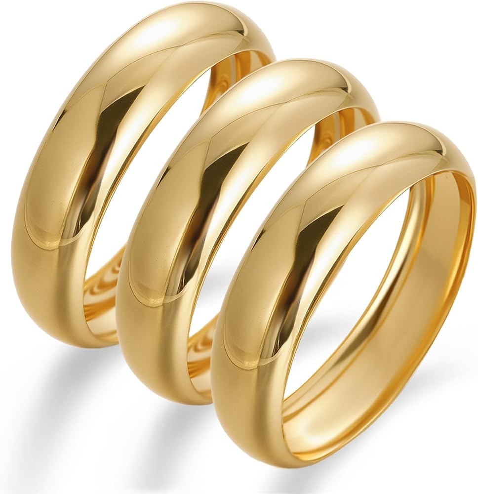 Chunky Gold Bangle Bracelets for Women, Dainty 14k Gold Plated Big Stackable Bangles Set, Trendy ... | Amazon (US)