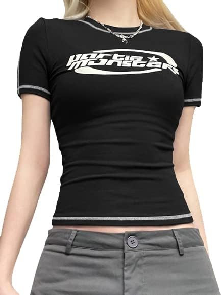 EMMIOL Summer Tops Baby Graphic Tees for Women Y2K Clothing Stitched Short Sleeve Logo Graphic Te... | Amazon (US)