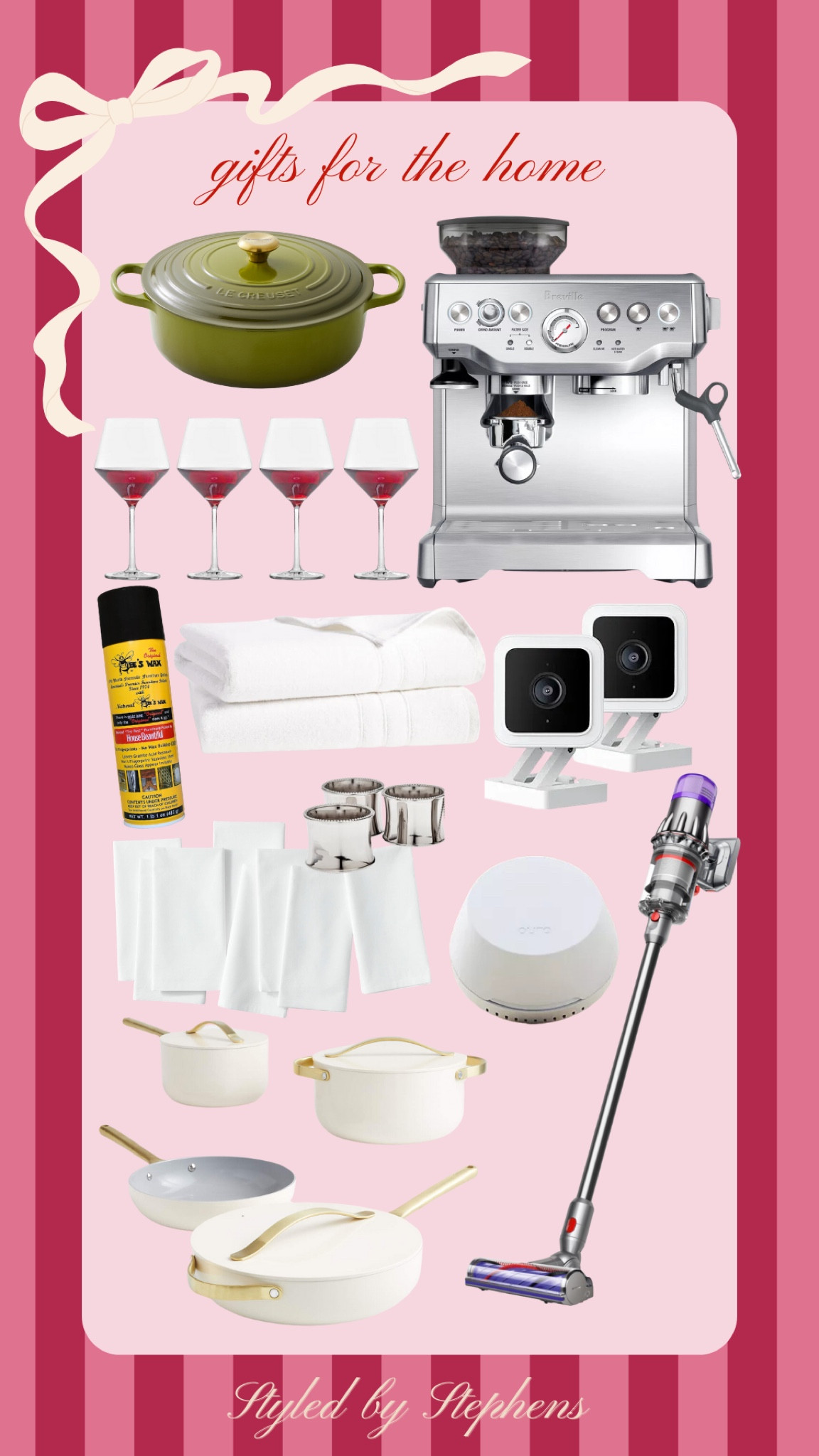 Gift guide for the home!! These are things we use r very single day and LOVE!! These best espresso machine ever, this Dyson vacuum is also worth the hype, these wine glasses are the best ones I’ve used, & you need these Wyze security cameras — they’re sooo affordable!! I could talk about these home items for days!! 🫶🏼

#LTKHome #LTKParties #LTKGiftGuide