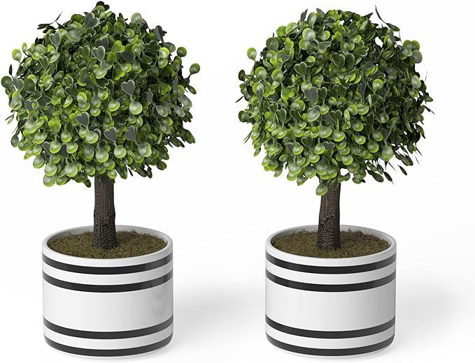 Barnyard Designs Set of 2 (10") Artificial Boxwood Topiary Potted Plant Decorations, Mini Faux Fa... | Amazon (US)