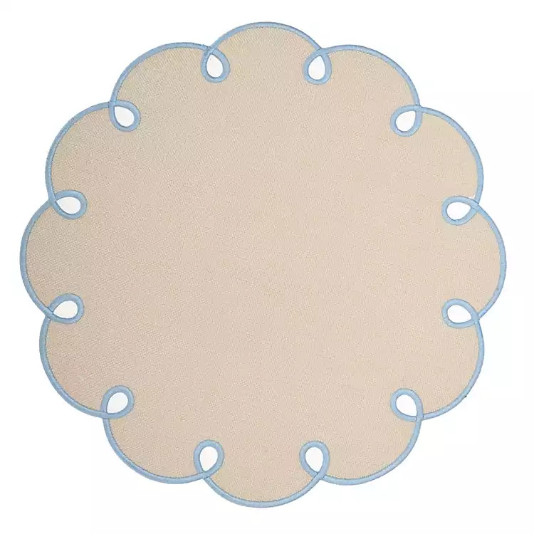 New! Round Scalloped Blue Trim Placemat | Kirklands