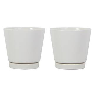 4.4 in. Piedmont Small White Ceramic Planter (4.4 in. D x 4.2 in. H) with Drainage Hole Decorative Pots (2-Pack) | The Home Depot