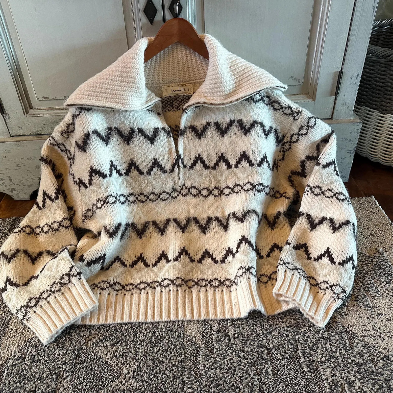 Heirloom Oversized Cozy Sweater: Handmade Half Zip Fair Isle Cotton Wool Knit Jacket - Etsy | Etsy (US)