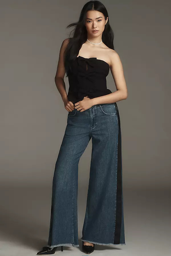 The Adi Mid-Rise Frayed Relaxed Flare Jeans by Pilcro: Tuxedo Edition | Anthropologie (US)