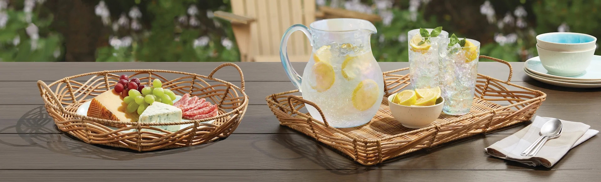 Better Homes & Gardens Rectangular and Round Poly Rattan Serving Trays, Set of 2 - Walmart.com | Walmart (US)