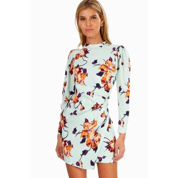 A.L.C. Mint Green Floral Jane Mini Dress Size 14 Long Sleeve | Poshmark