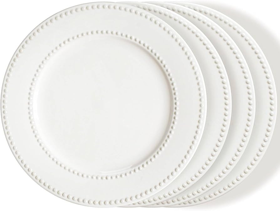 Dinner Plates Set of 4, 10.5 inch White Ceramic Plates, Embossed Salad Plates, Serving Plates for... | Amazon (US)