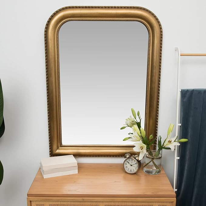 Hamilton Hills 30" x 40" Classic Gold Framed Polished Glass Top Round Corner Mirror | Thick Arche... | Amazon (US)