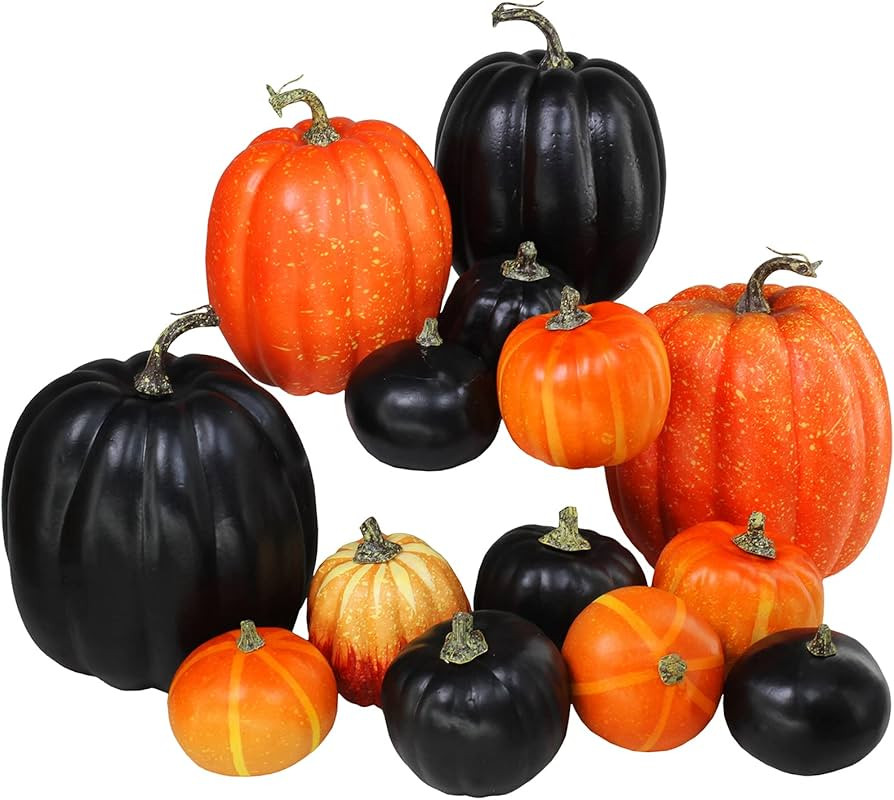 Winlyn 14 Pcs Assorted Artificial Harvest Orange and Black Pumpkins Foam Pumpkins Decorative Pump... | Amazon (US)
