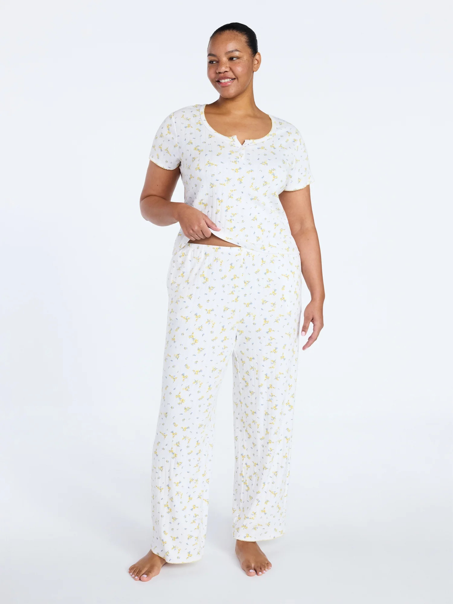Joyspun Women’s Pointelle Knit Sleepwear Pants, 30'' Inseam, Sizes XS-3X | Walmart (US)