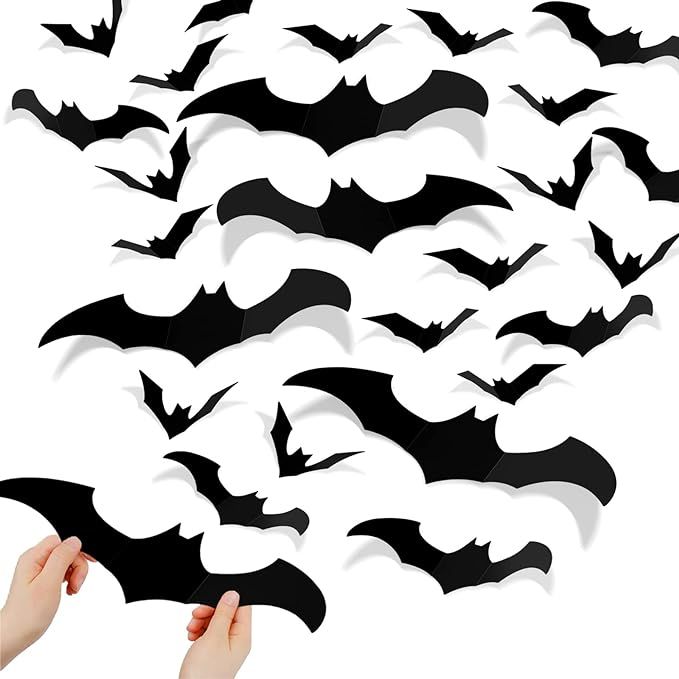 DIYASY Halloween Bats Wall Decor,140 Pcs 3D Bat Decoration Stickers for Home Decor 4 Size Waterpr... | Amazon (US)