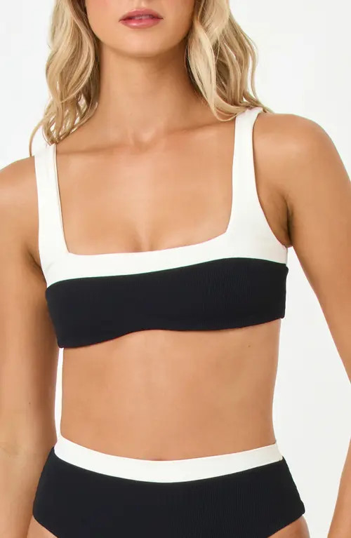 LSPACE Zuri Rib & Jersey Bikini Top in Black/cream at Nordstrom, Size Medium | Nordstrom